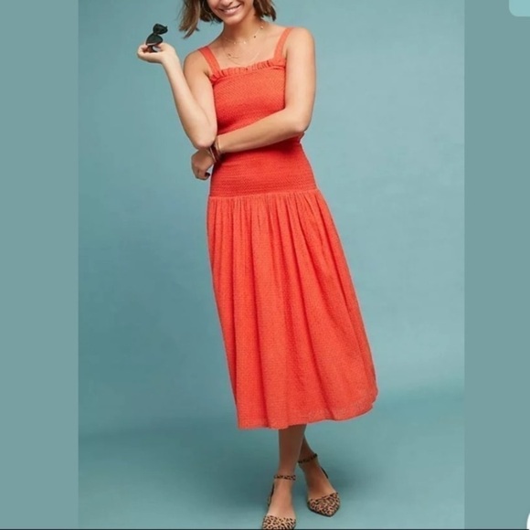 Anthropologie Steele Bisou smocked Midi‎ Dress square neck strap size xs boho - Picture 1 of 11